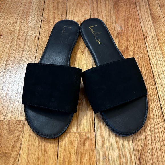 Lulus Shoes - Addison Black Nubuck Slide Sandals